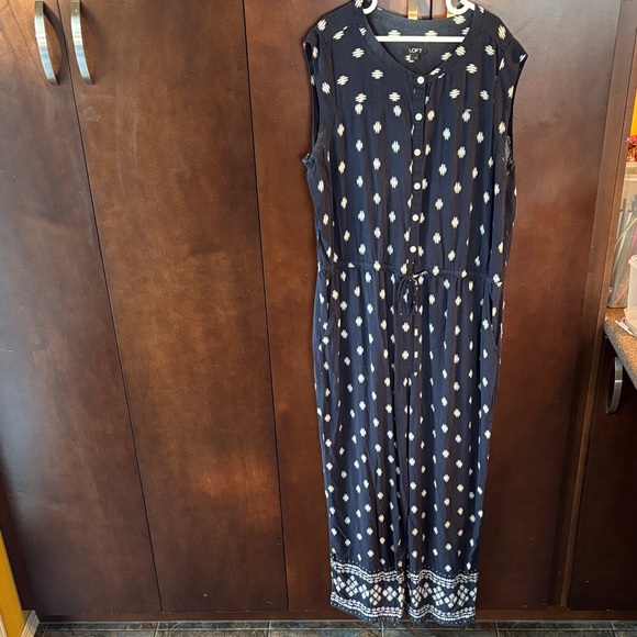 LOFT Pants - LOFT Navy Jumpsuit with White Accents